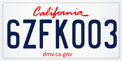 CA license plate 6ZFK003