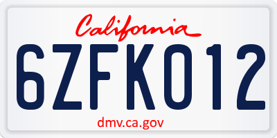 CA license plate 6ZFK012