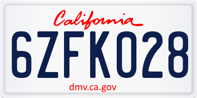 CA license plate 6ZFK028