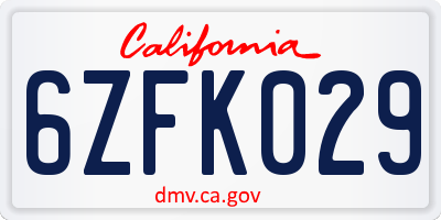 CA license plate 6ZFK029