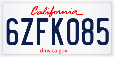 CA license plate 6ZFK085
