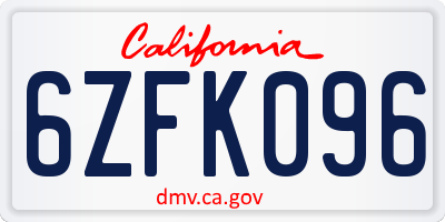 CA license plate 6ZFK096