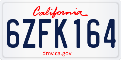 CA license plate 6ZFK164