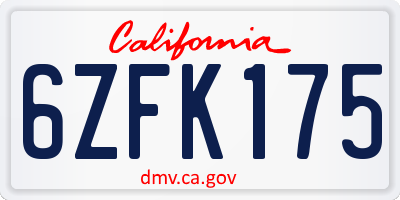 CA license plate 6ZFK175