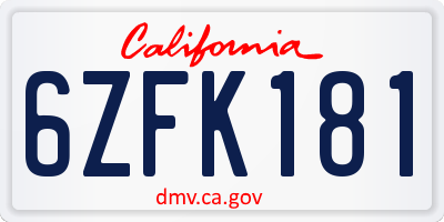 CA license plate 6ZFK181