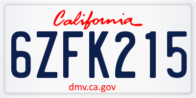 CA license plate 6ZFK215