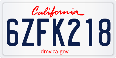 CA license plate 6ZFK218