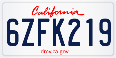 CA license plate 6ZFK219