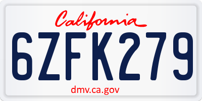 CA license plate 6ZFK279