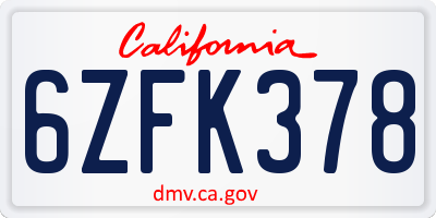 CA license plate 6ZFK378