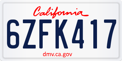 CA license plate 6ZFK417