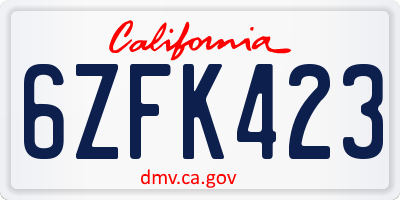 CA license plate 6ZFK423