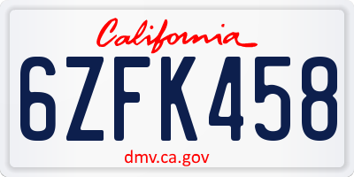 CA license plate 6ZFK458