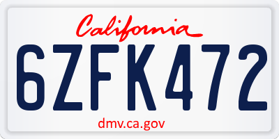 CA license plate 6ZFK472