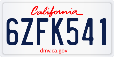 CA license plate 6ZFK541
