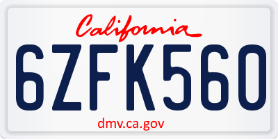 CA license plate 6ZFK560