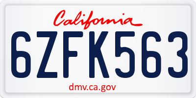 CA license plate 6ZFK563