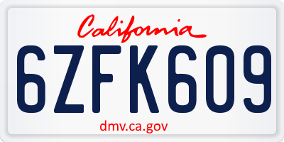 CA license plate 6ZFK609