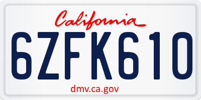 CA license plate 6ZFK610