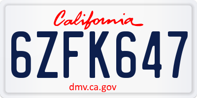 CA license plate 6ZFK647