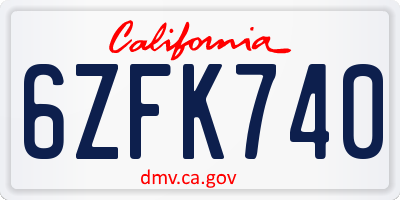 CA license plate 6ZFK740