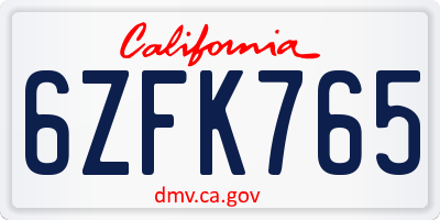 CA license plate 6ZFK765