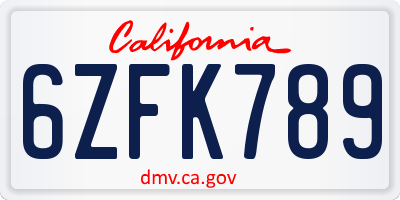 CA license plate 6ZFK789