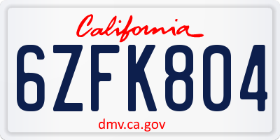 CA license plate 6ZFK804