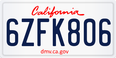 CA license plate 6ZFK806