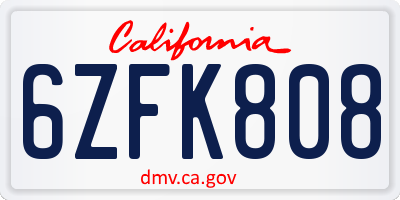 CA license plate 6ZFK808