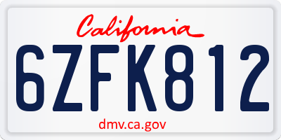 CA license plate 6ZFK812