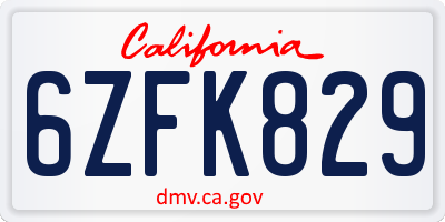 CA license plate 6ZFK829