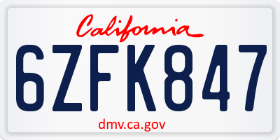CA license plate 6ZFK847
