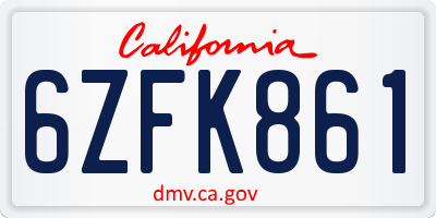 CA license plate 6ZFK861