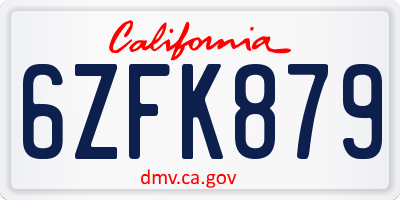 CA license plate 6ZFK879
