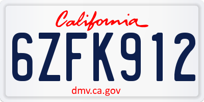 CA license plate 6ZFK912