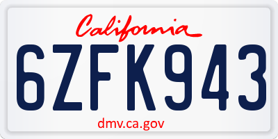 CA license plate 6ZFK943