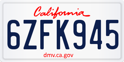 CA license plate 6ZFK945