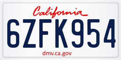 CA license plate 6ZFK954