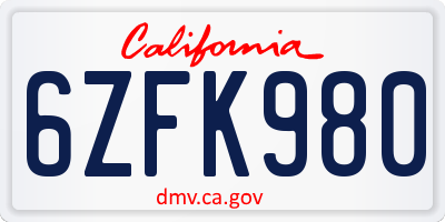 CA license plate 6ZFK980