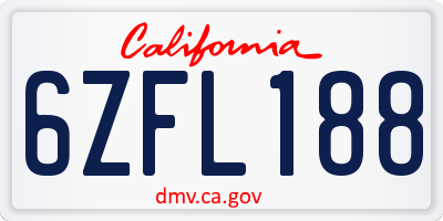 CA license plate 6ZFL188