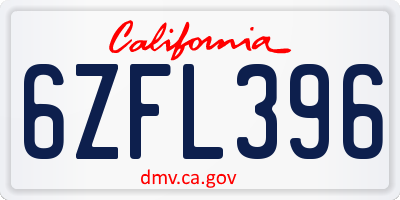 CA license plate 6ZFL396