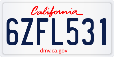 CA license plate 6ZFL531