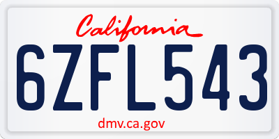 CA license plate 6ZFL543
