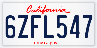 CA license plate 6ZFL547