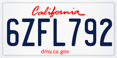 CA license plate 6ZFL792