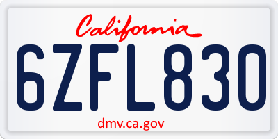 CA license plate 6ZFL830