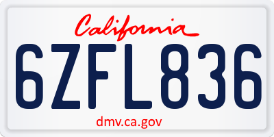 CA license plate 6ZFL836