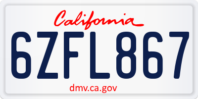 CA license plate 6ZFL867