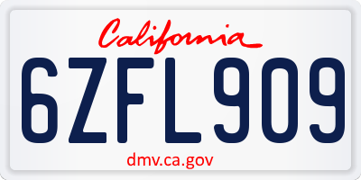 CA license plate 6ZFL909